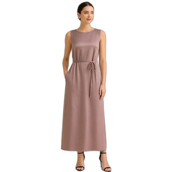 NEW Easel Small Rose Gold Maxi Dress Sleeveless Satin Tie Waist Pockets Keyhole - Picture 1 of 16